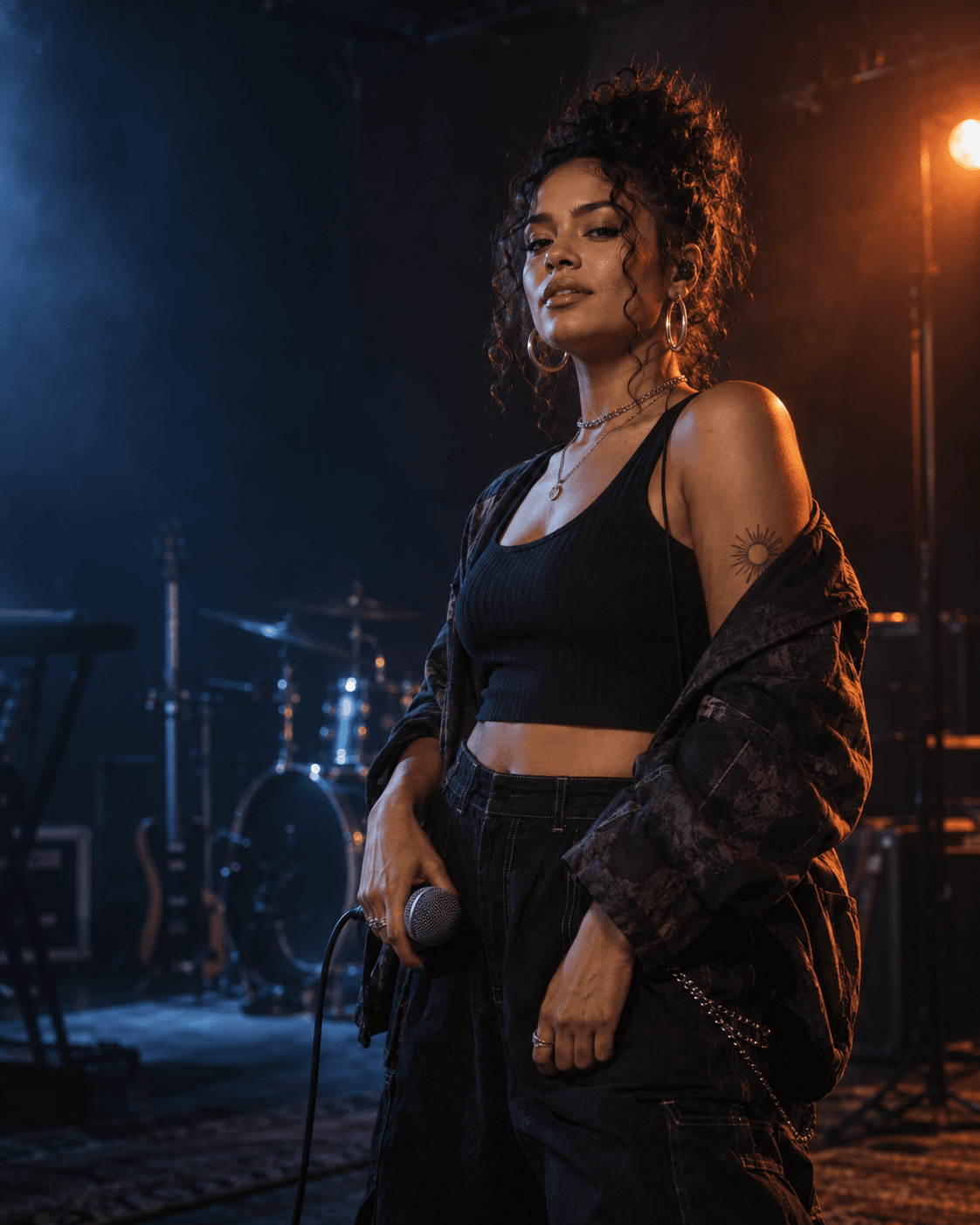 Cantora fictícia em um estúdio